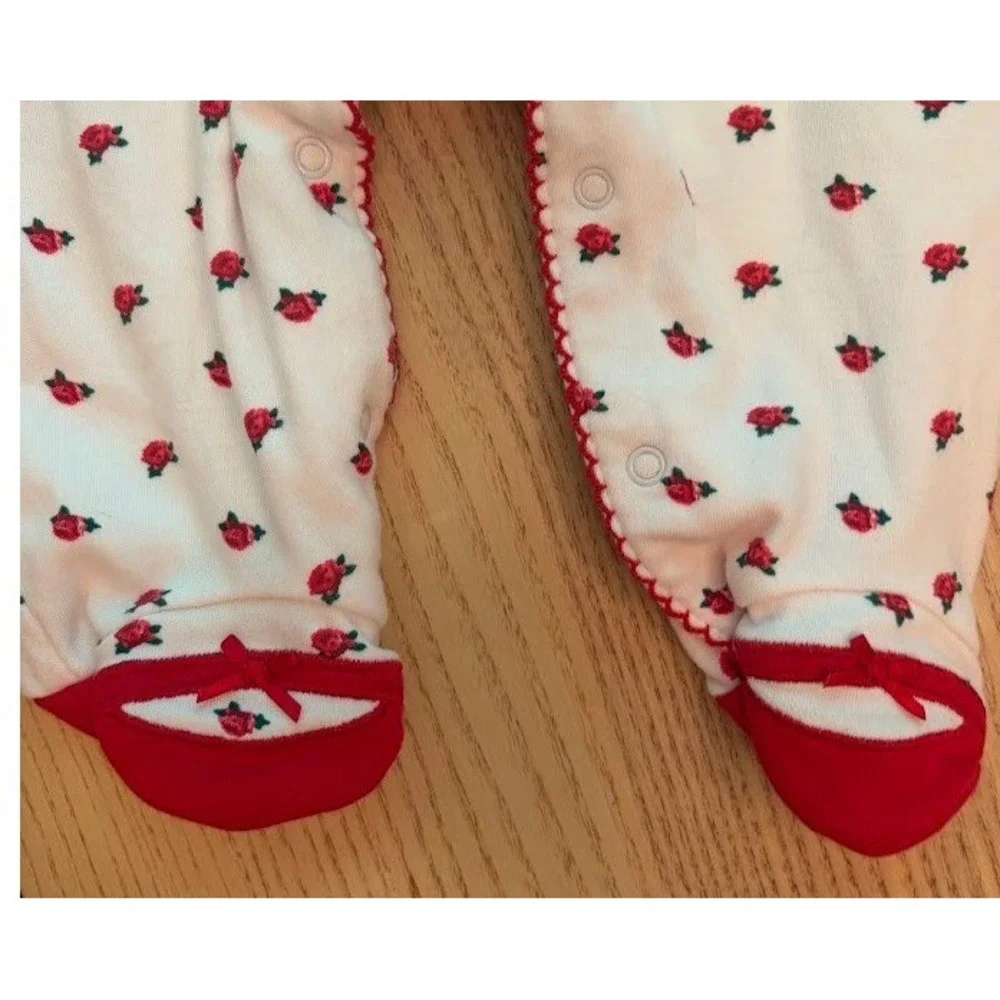 Little Me Baby Girls My 1st Christmas Rose Floral Footed Sleeper White Red 3M